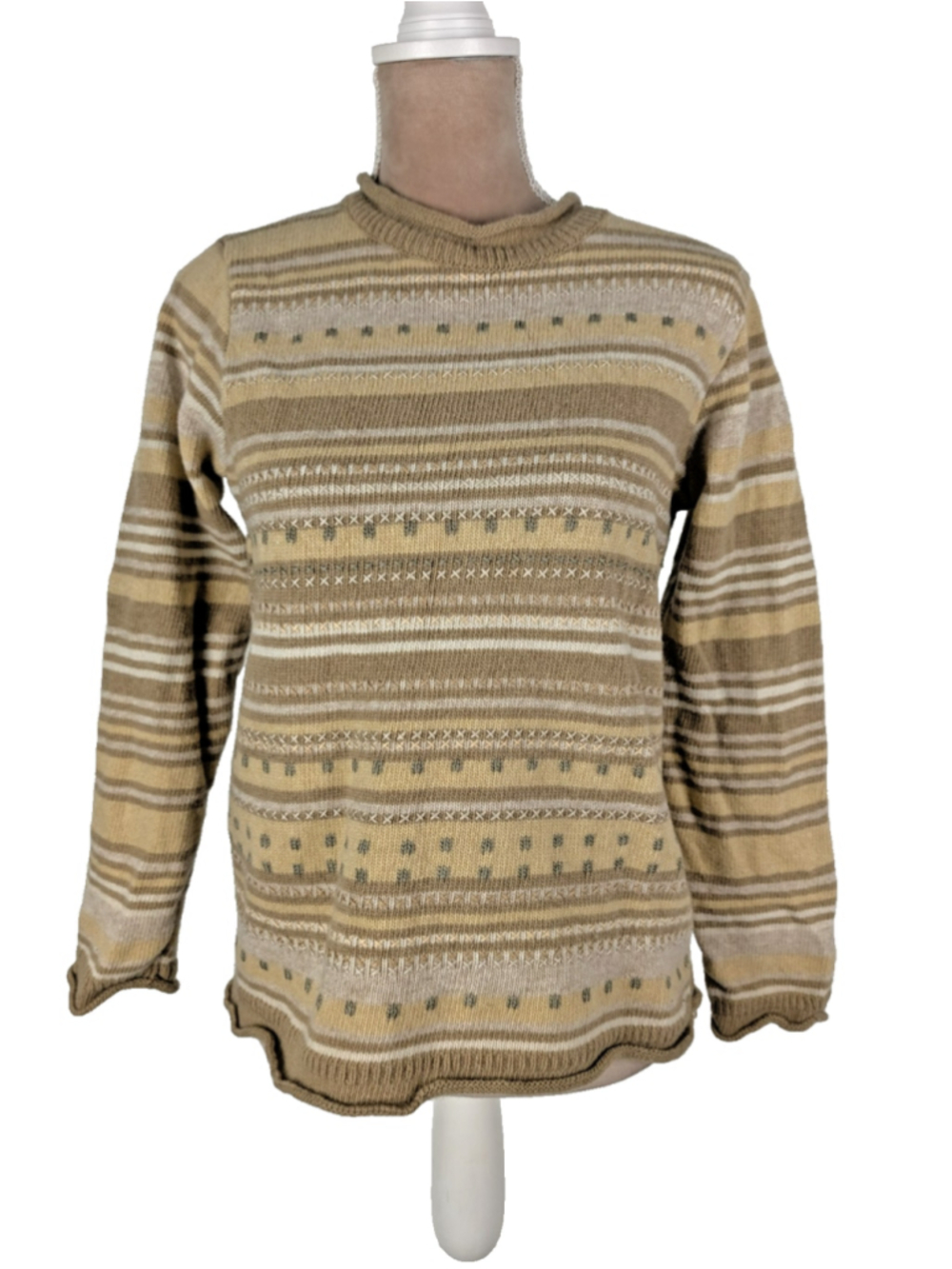 Vintage Royal Robbins Roll Neck Fair Isle Sweater Sz S Brown Yellow Heritage